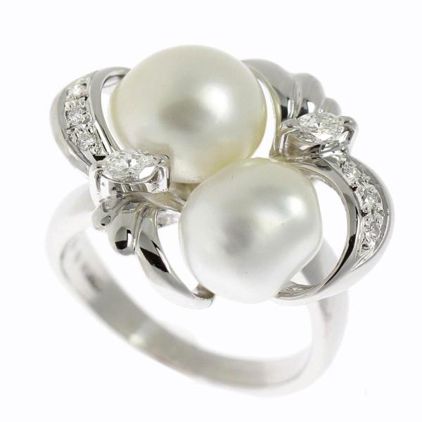 Platinum Baroque Diamond Pearl Ring in Excellent Condition