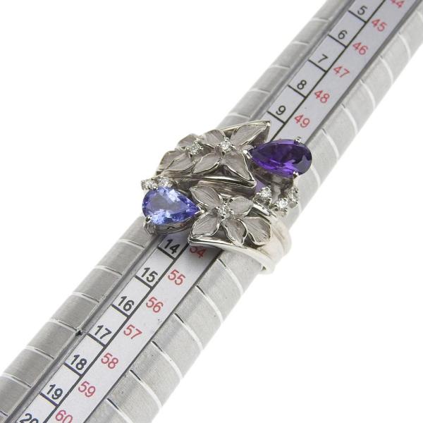 No Brand Chic Ring in 18K White Gold with Tanzanite and Amethyst, Size 12 - Ladies' Luxury in Excellent Condition