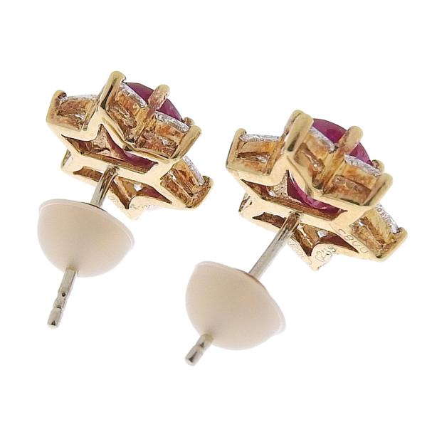 K18 Yellow Gold, 2.39ct Natural Corundum Ruby Earrings Accented with 0.83ct Diamonds for Ladies, Gold-toned, Pre-owned