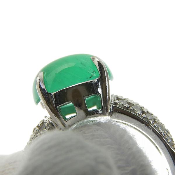 Natural Emerald Cat's Eye Cabochon Ring, Pt900, Emerald Accents, Diamond Accents, Women's Pre-owned Rare Ring Size 11  in Excellent Condition