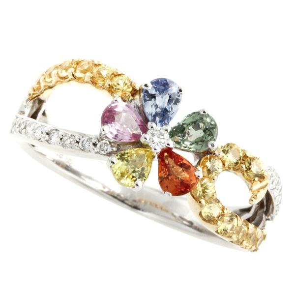 Natural Corundum Ring, K18 Yellow Gold with Colorful Sapphire, Luxurious Women's Pre-owned Ring Size 16  in Excellent Condition