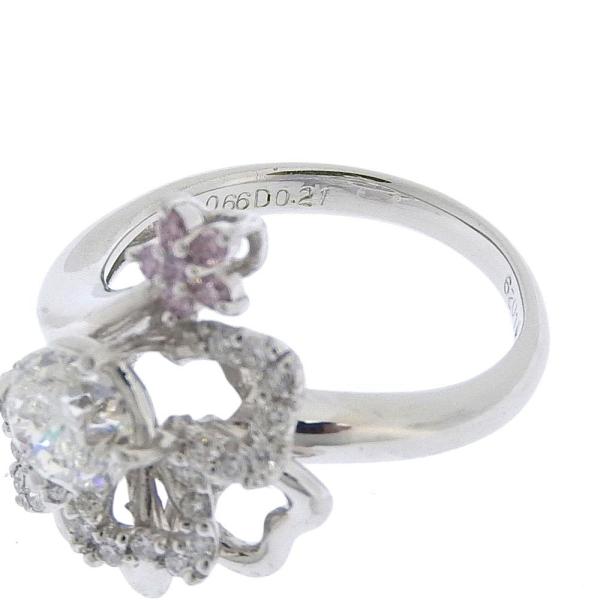 Flower Designed Pt900 Platinum Ring with Diamond and Pink Diamond - 1.027ct Diamond, 0.21ct Mere Diamond, 0.066ct Mere Pink Diamond, Size 12.5