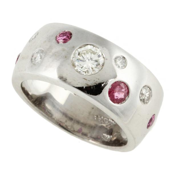 Katze Ruby 0.345ct, Diamond 0.269ct, Melee Diamond 0.143ct, 18K White Gold Ring, Size 8 for Women in Excellent Condition