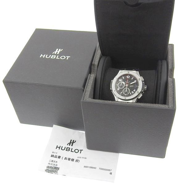 Hublot Big Bang Men's Chronograph Wristwatch with Diamond Bezel, Black Dial in Stainless Steel [Pre-owned] in Excellent Condition