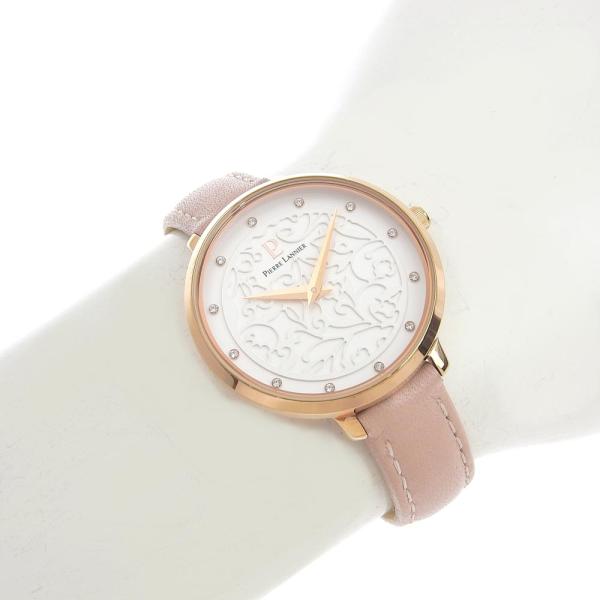 Pierre Lannier Elegant Rhinestone-Indexed Ladies Watch, Gold Plated with White Leather, Model 039L9 in Great Condition