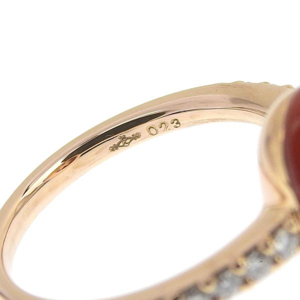 K18PG Coral & Diamond (0.23ct) Ring Size 11, No Brand, Gold Women's - Preloved in Excellent Condition