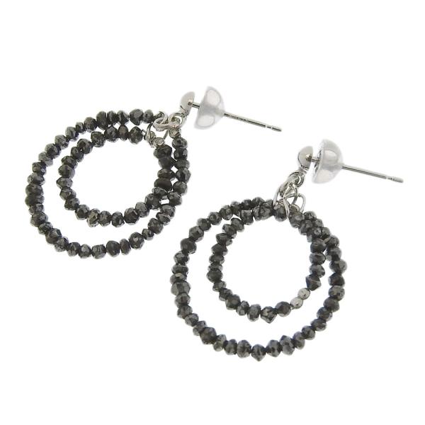 No Brand K14WG Earrings with Melee Black Diamonds, Silver for Ladies (Pre-owned)