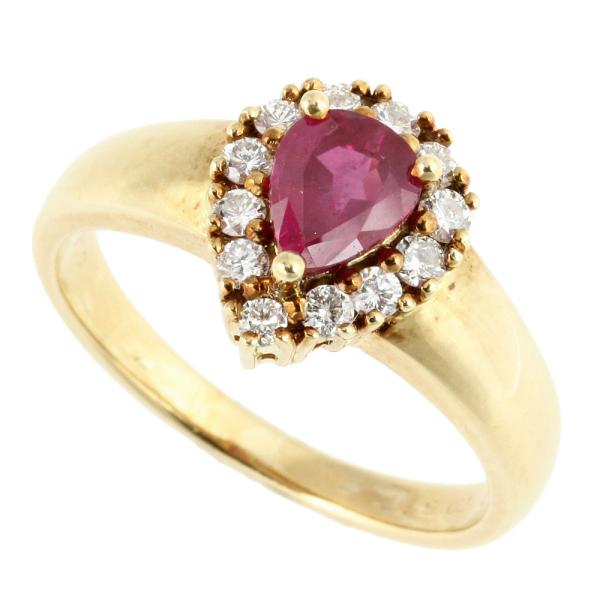 PONTE VECCHIO Ruby 0.67ct and Diamond 0.27ct Size 10.5 Ring, K18 Yellow Gold Ladies Gold Ring in Excellent Condition