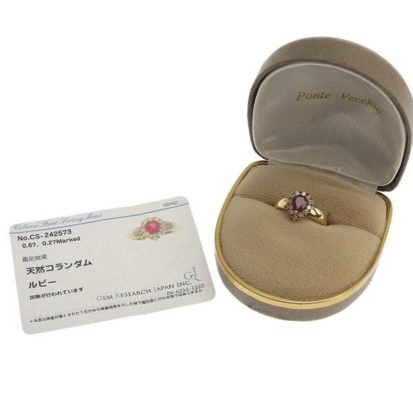 PONTE VECCHIO Ruby 0.67ct and Diamond 0.27ct Size 10.5 Ring, K18 Yellow Gold Ladies Gold Ring in Excellent Condition