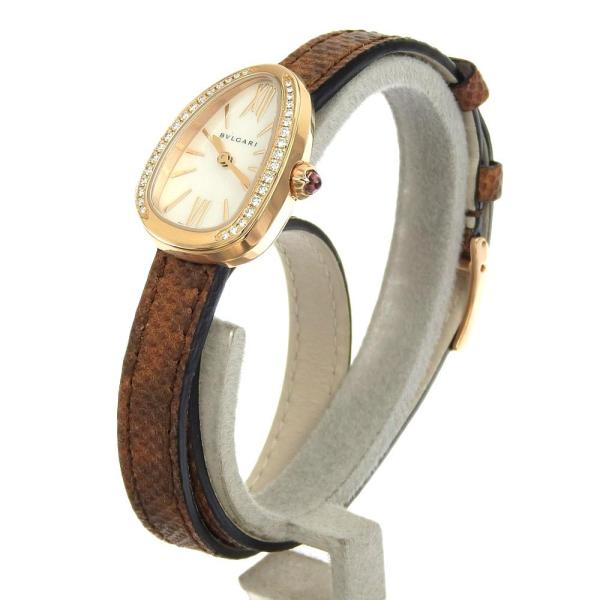 BVLGARI 'Serpenti Bezel Diamond' Ladies Watch in Brown Leather & K18 Pink Gold in Excellent Condition