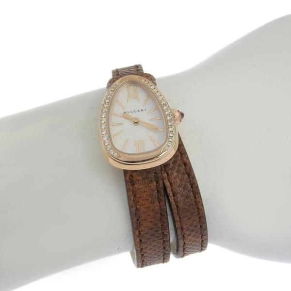 BVLGARI 'Serpenti Bezel Diamond' Ladies Watch in Brown Leather & K18 Pink Gold in Excellent Condition