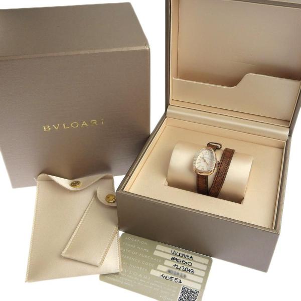 BVLGARI 'Serpenti Bezel Diamond' Ladies Watch in Brown Leather & K18 Pink Gold in Excellent Condition