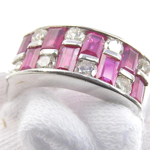 Simple Cute Platinum Pt900 Ring with Ruby 1.83ct, Diamond 0.60ct, Size 12, Women's Ruby/ Diamond Ring Silver Ladies 【Used】 in Excellent Condition