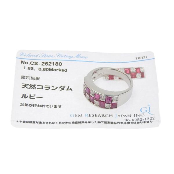 Simple Cute Platinum Pt900 Ring with Ruby 1.83ct, Diamond 0.60ct, Size 12, Women's Ruby/ Diamond Ring Silver Ladies 【Used】 in Excellent Condition