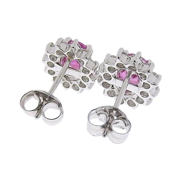 Pt900 Natural Corundum Pink Sapphire (0.62ct/0.47ct) & Diamond (0.19ct/0.18ct) Earrings, No Brand, Silver Women's - Preloved in Excellent Condition