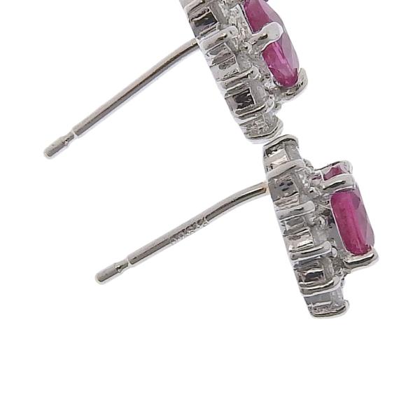 Pt900 Natural Corundum Pink Sapphire (0.62ct/0.47ct) & Diamond (0.19ct/0.18ct) Earrings, No Brand, Silver Women's - Preloved in Excellent Condition