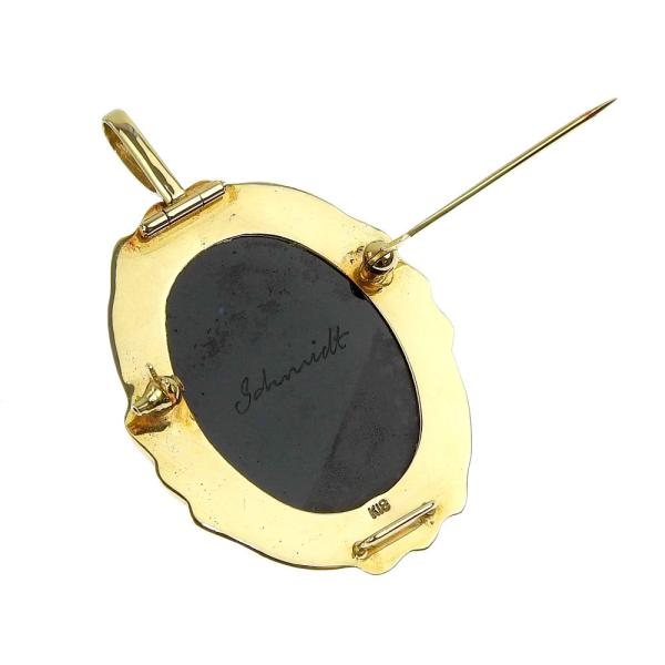 GERHARD SCHMIDT Ladies' Stone Cameo Brooch with Pendant - Chalcedony in K18 Yellow Gold