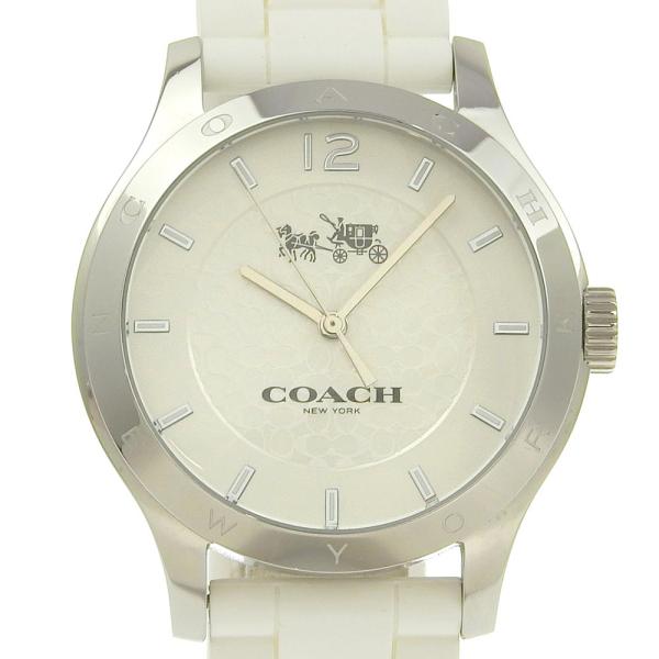 COACH Signature Ladies' Quartz SS/Rubber Silver-face Watch CA 79 7 14 in Great Condition