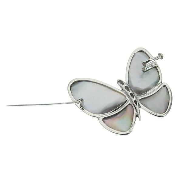 K18 White Gold, Diamond & Shell Butterfly Brooch, No Brand, Silver Women's - Preloved