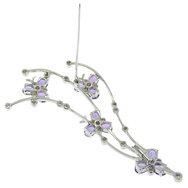 K18 White Gold Brooch with 3.62ct Amethyst and 0.72ct Melee Diamond for Women