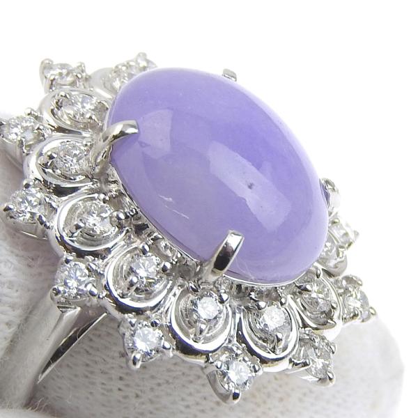 Natural Jadeite Ring, Pt900, Lavender Jadeite 7.13ct, Diamond 0.78ct, Size 11, Platinum, For Women, Pre-owned in Excellent Condition