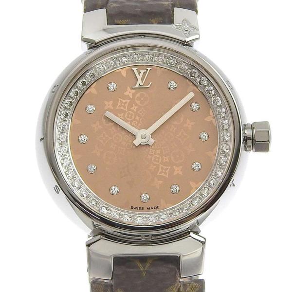 Louis Vuitton Tambour Monogram Index Diamond Ladies Watch, Stainless Steel, Brown in Great Condition