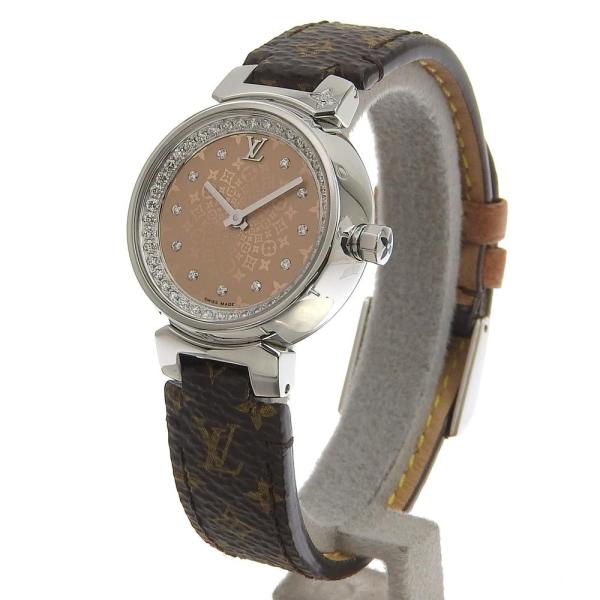 Louis Vuitton Tambour Monogram Index Diamond Ladies Watch, Stainless Steel, Brown Q12MO