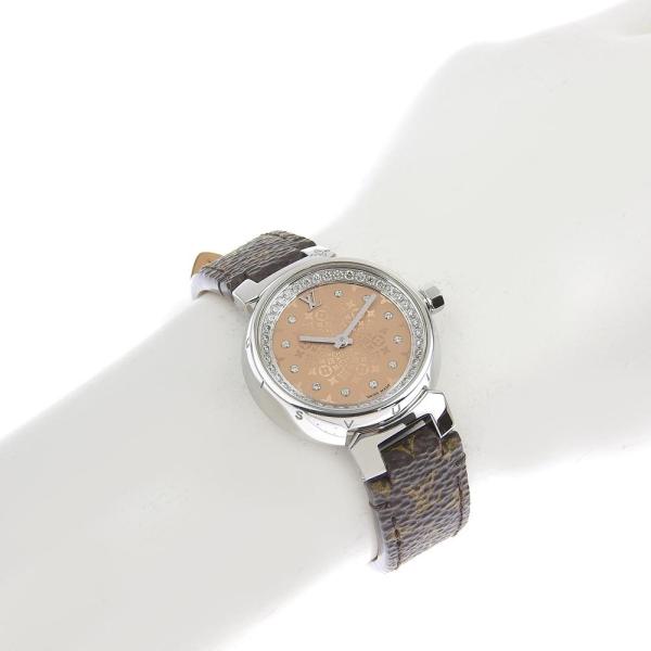 Louis Vuitton Tambour Monogram Index Diamond Ladies Watch, Stainless Steel, Brown in Great Condition