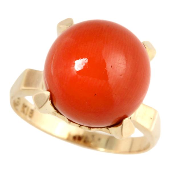 Natural Coral Ring, K18 Yellow Gold, Coral Size 11.9mm, Women's Pre-owned Ring Size 9.5  in Excellent Condition