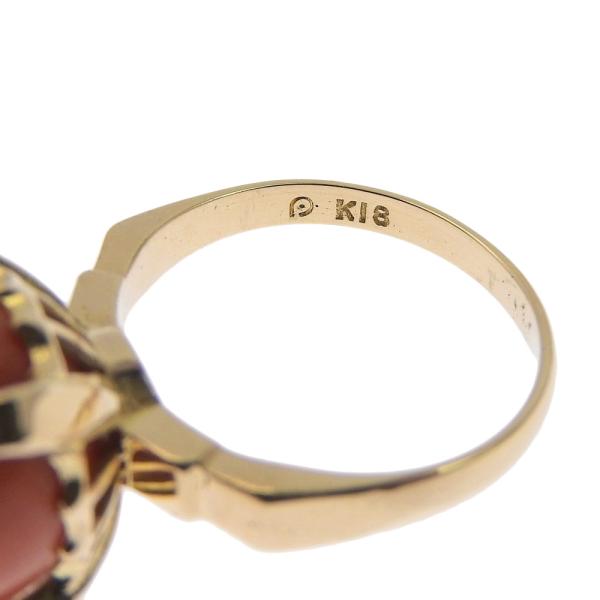 [LuxUness]  Natural Coral Ring, K18 Yellow Gold, Coral Size 11.9mm, Women's Pre-owned Ring Size 9.5  in Excellent condition