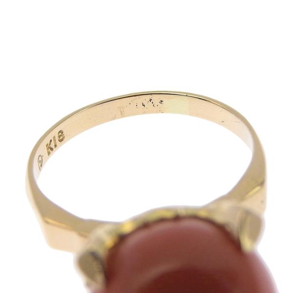 Natural Coral Ring, K18 Yellow Gold, Coral Size 11.9mm, Women's Pre-owned Ring Size 9.5  in Excellent Condition