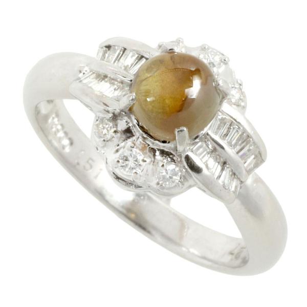 No Brand Ladies' Ring with Natural Chrysoberyl Cat's Eye 1.51ct & Diamond 0.27ct, Size 11.5 in Pt900 Platinum in Excellent Condition