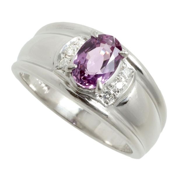 Exquisite Violet Sapphire (1.31ct) Ring with 0.10ct Melee Diamonds, in Platinum Pt900, Silver, Women's Size 12 [Pre-Owned] in Excellent Condition