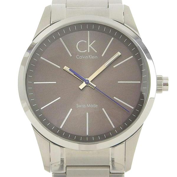 CALVIN KLEIN Men's Quartz Battery Watch, Grey Stainless Steel, Black Dial with CK Logo in Great Condition