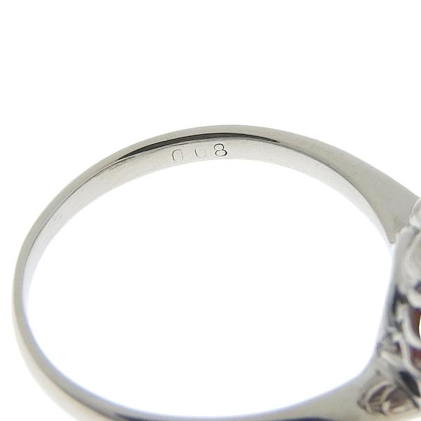 [LuxUness]  Platinum Pt900 Ring with Natural Coral approx. 10.5mm and Diamond Melee (0.08ct), Size 11, Red for Ladies in Excellent condition
