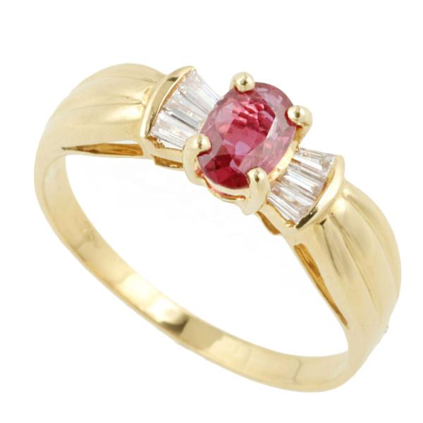 K18YG Natural Corundum Ruby & Diamond Ring Size 14, No Brand, Gold Women's - Preloved in Excellent Condition