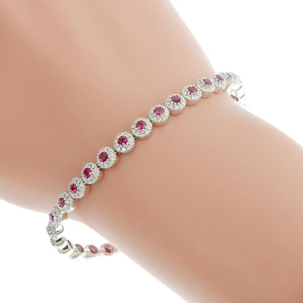 Simple K18 White Gold Bracelet with 2.54ct Round Cut Ruby and 1.70ct Mere Diamond in Excellent Condition