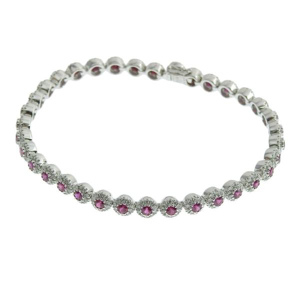 Simple K18 White Gold Bracelet with 2.54ct Round Cut Ruby and 1.70ct Mere Diamond
