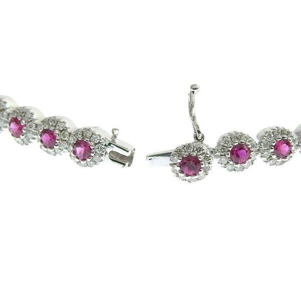 Simple K18 White Gold Bracelet with 2.54ct Round Cut Ruby and 1.70ct Mere Diamond in Excellent Condition