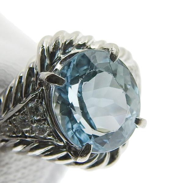 No Brand Simple Ring with 2.82ct Aquamarine & 0.13ct Diamonds in Platinum Pt900, Size 12 - Women's  in Excellent Condition