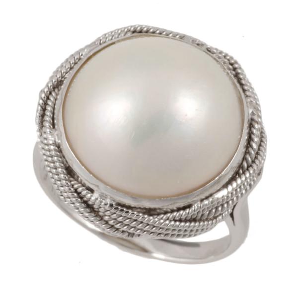 No Brand Pearl Ring with Semi-Pearl in K14 White Gold, Size 11.5 - Women's  in Excellent Condition