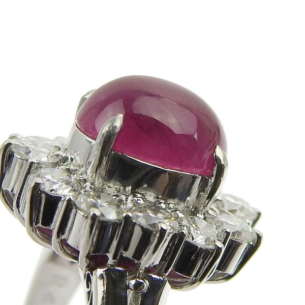 Pt900 Platinum Ring with 4.12ct Ruby and 1.22ct Mere Diamond - Cabochon Cut, Size 11.5 in Excellent Condition