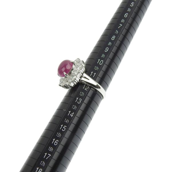 Pt900 Platinum Ring with 4.12ct Ruby and 1.22ct Mere Diamond - Cabochon Cut, Size 11.5 in Excellent Condition