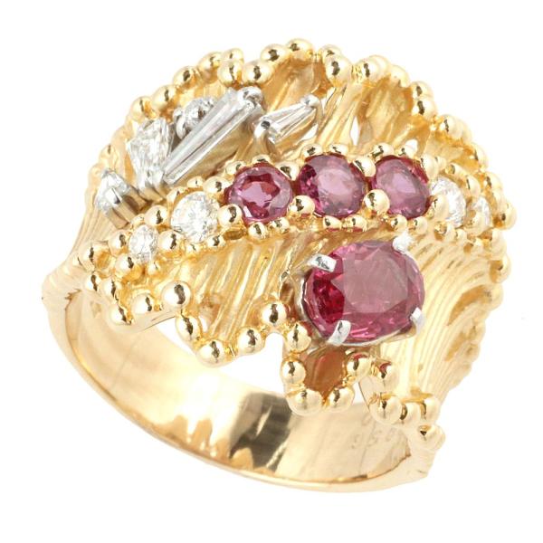 K18 Yellow Gold Ruby (1.06ct) and Diamond (0.28ct & 0.20ct) Ring, Size 15, for Women in Excellent Condition