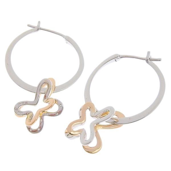FOLLI FOLLIE Butterfly Hoop Earrings with K18WG/K18PG & 0.05ct Diamonds, Gold Women's - Preloved