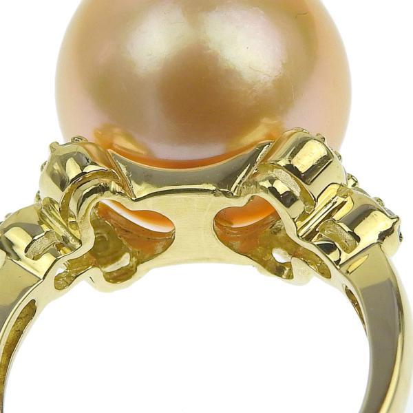 No Brand K18 Yellow Gold Ring with Golden Pearl & Diamonds of 0.20ct, Excellent Women's Gold Ring  in Excellent Condition