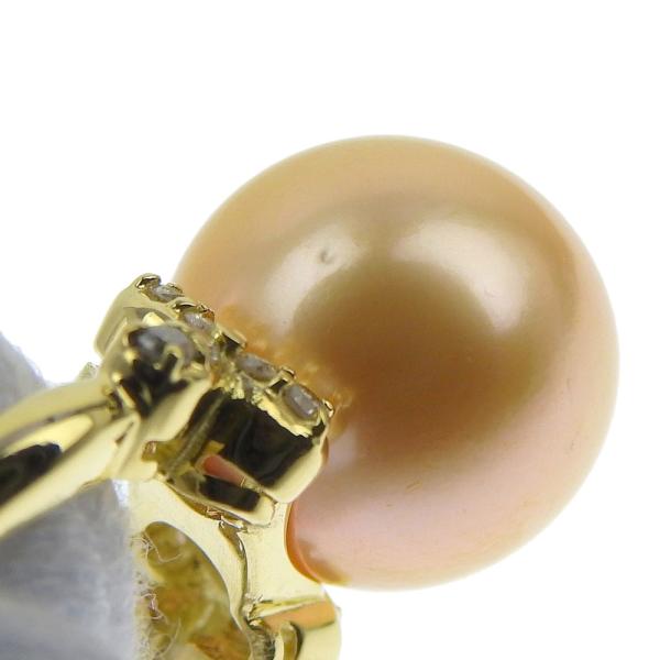 No Brand K18 Yellow Gold Ring with Golden Pearl & Diamonds of 0.20ct, Excellent Women's Gold Ring  in Excellent Condition