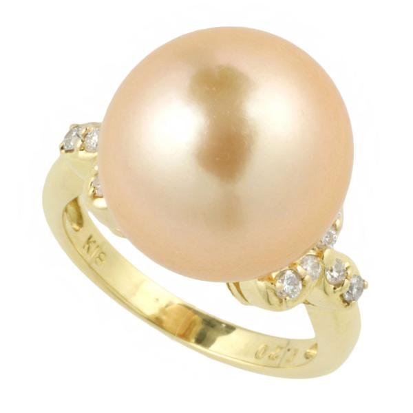 No Brand K18 Yellow Gold Ring with Golden Pearl & Diamonds of 0.20ct, Excellent Women's Gold Ring  in Excellent Condition