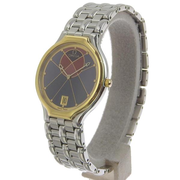 Omega Symbol Pyramid Quartz Unisex Wristwatch, SS/K18 Yellow Gold, Silver, [Used] in Excellent Condition