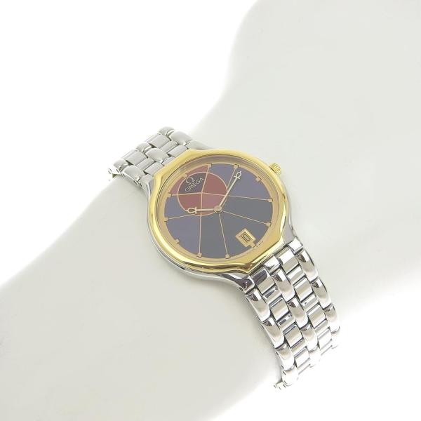 Omega Symbol Pyramid Quartz Unisex Wristwatch, SS/K18 Yellow Gold, Silver, [Used] in Excellent Condition